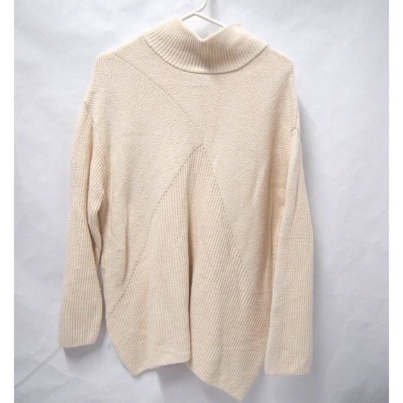 Talbots Womens Sweater XLP Oversized Tunic Cowl Neck Pullover Ivory Wool Sp 2022 - Picture 1 of 5